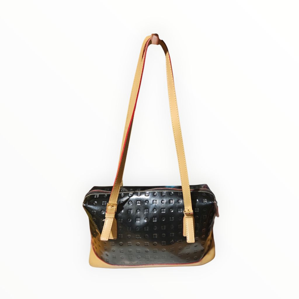 Arcadia Black & Beige Patent Leather Shoulder Bag One Size - Picture 2 of 13